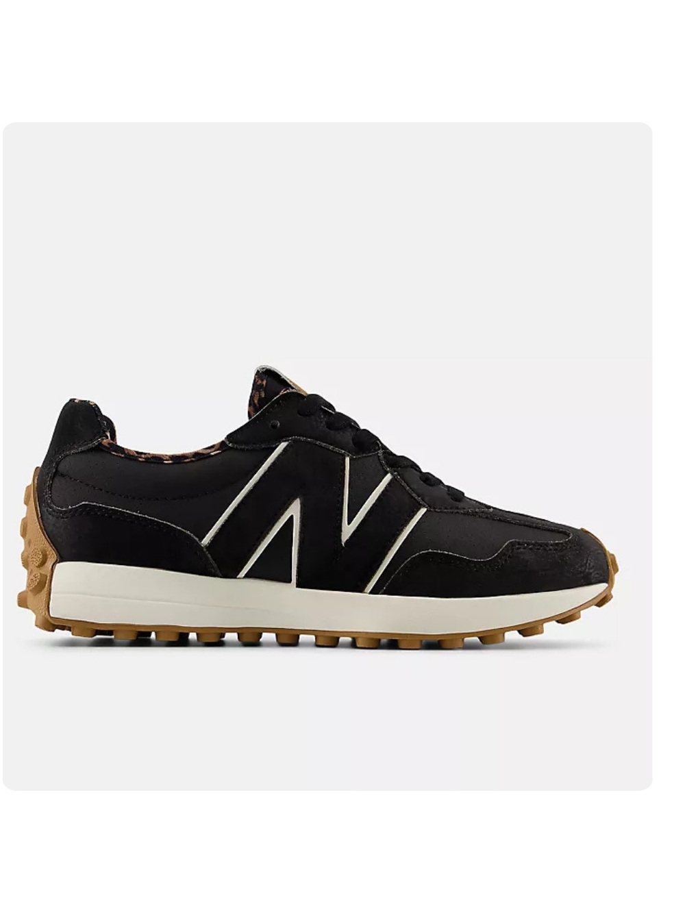 New Balance 327 Black Suede Waterproof Sneaker Leopard Lining 8.5 BNWT